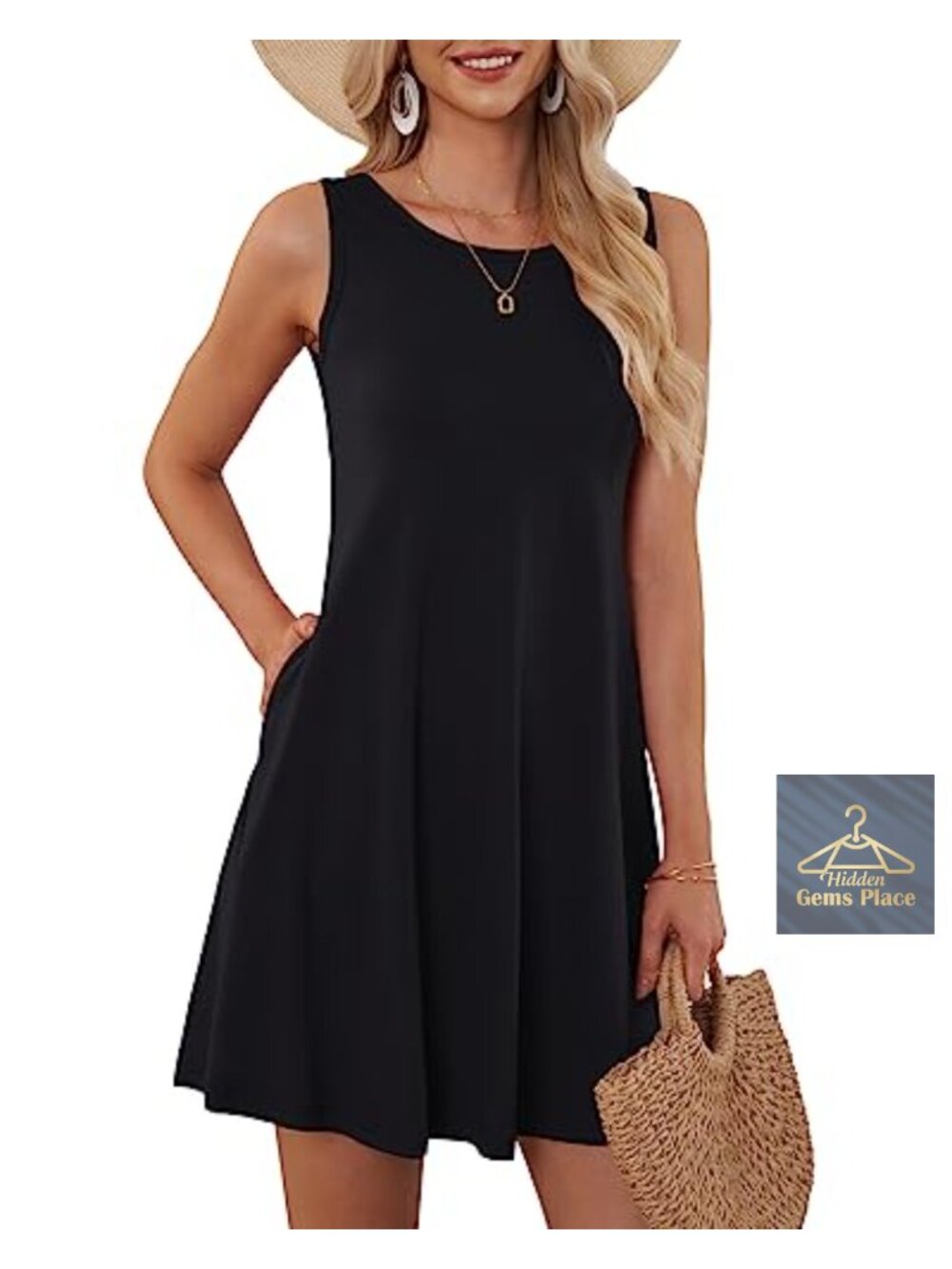 AUSELILY Sleeveless Summer Sundress Beach Coverup with Pockets